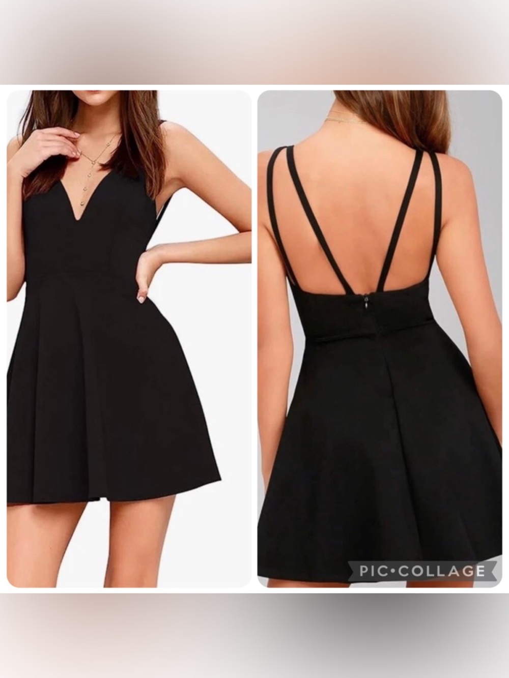 140 Black Strappy V-Neck Women's Dress